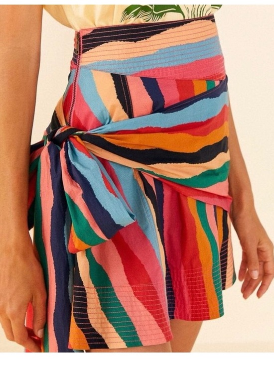 FARM Rio Dresses & Skirts - Multicolor Striped Mini Skirt with Side Tie
